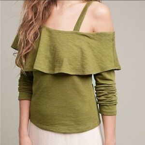 ANTHROPOLOGIE Postmark Ruffle Asymmetric Off-the-Shoulder Top Size XS